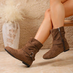 Women's Flat Knee High Boots with Slouch Shaft and Buckle