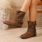Women's Flat Knee High Boots with Slouch Shaft and Buckle