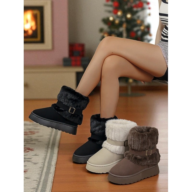 Women's Fur-Trimmed Snow Boots with Plush Lining