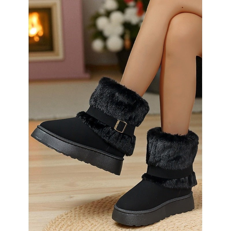 Women's Fur-Trimmed Snow Boots with Plush Lining