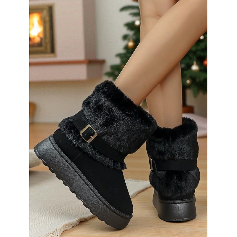 Women's Fur-Trimmed Snow Boots with Plush Lining
