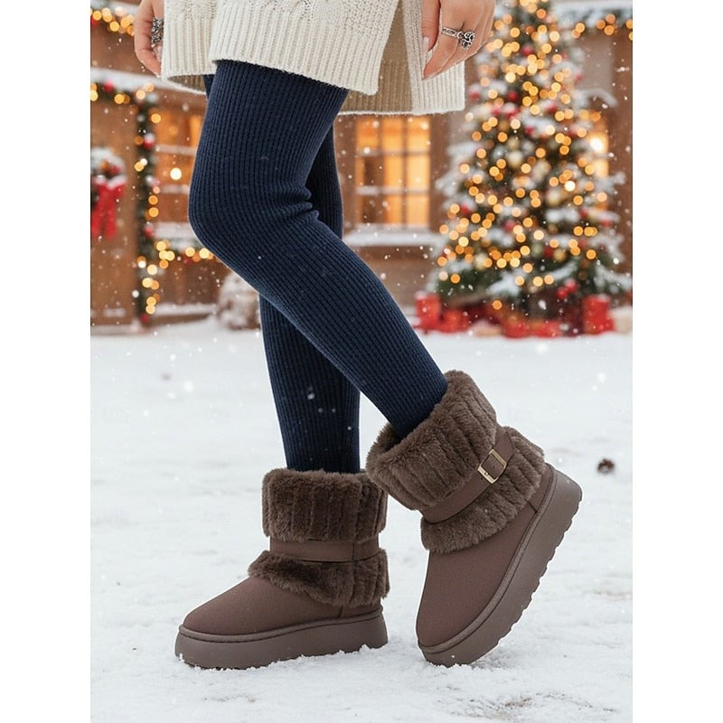 Women's Fur-Trimmed Snow Boots with Plush Lining