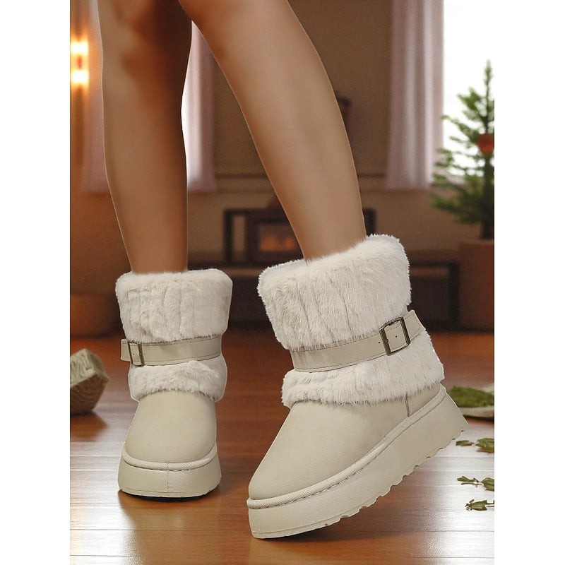 Women's Fur-Trimmed Snow Boots with Plush Lining