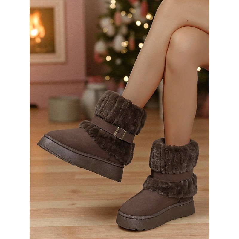 Women's Fur-Trimmed Snow Boots with Plush Lining