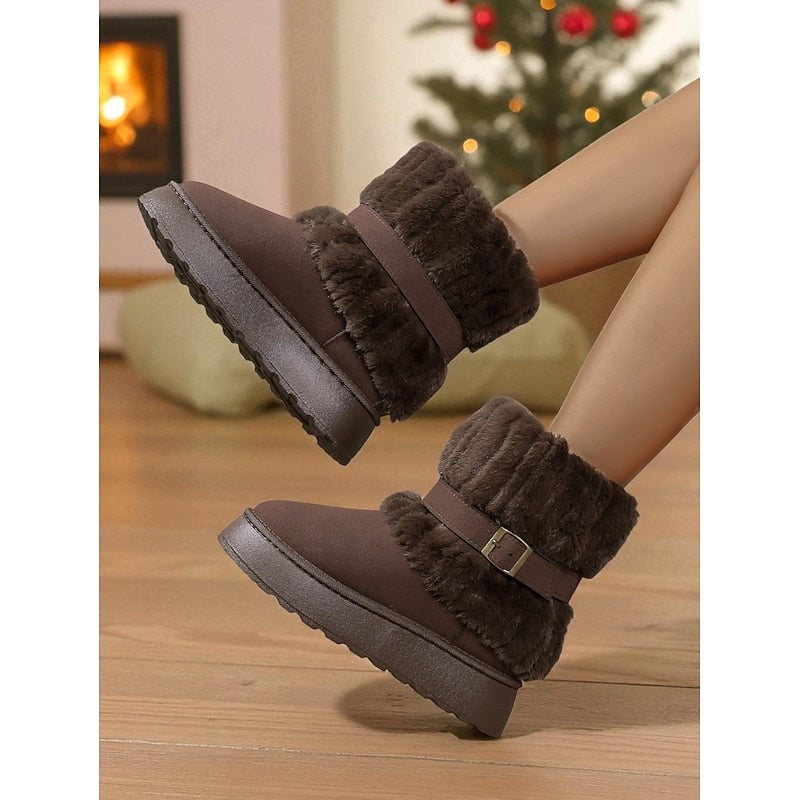Women's Fur-Trimmed Snow Boots with Plush Lining