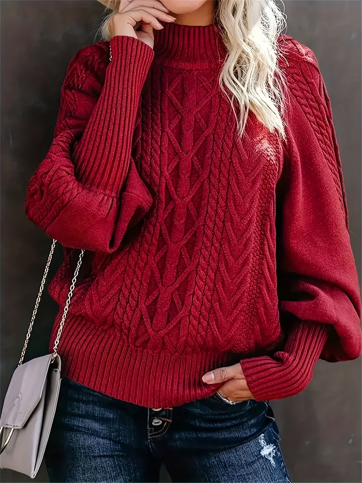 Women's Half-Collar Cable Knit Jumper