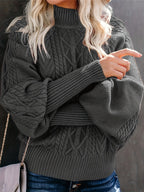 Women's Half-Collar Cable Knit Jumper