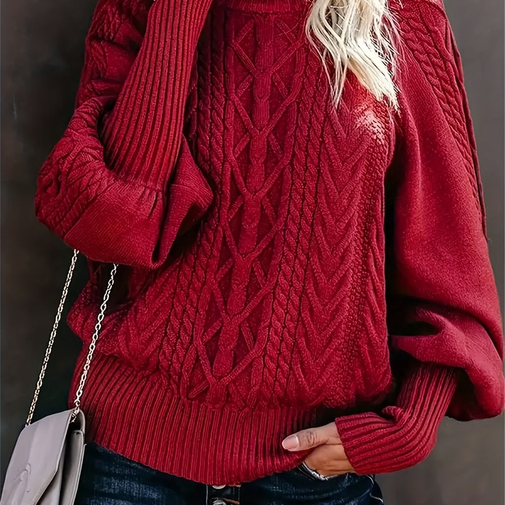Women's Half-Collar Cable Knit Jumper