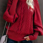 Women's Half-Collar Cable Knit Jumper