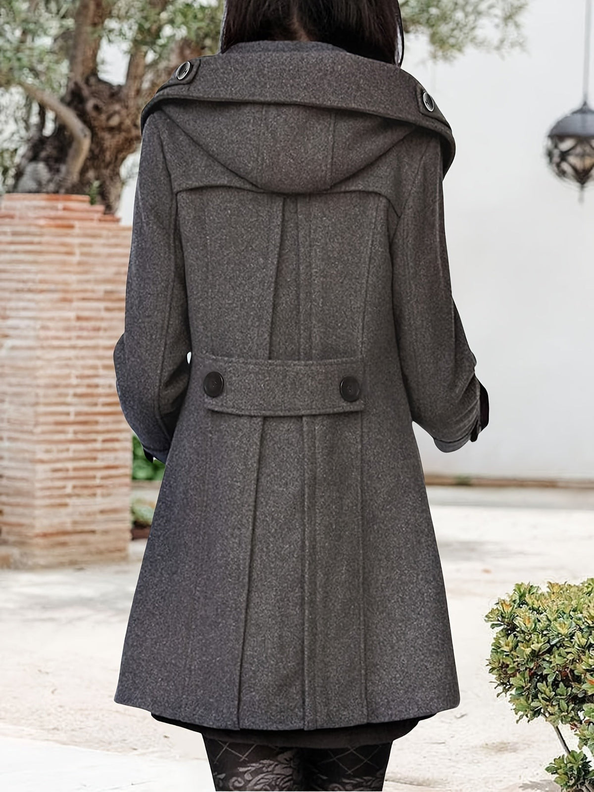 Women's Hooded Double-Breasted Mid-Length Overcoat