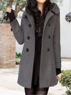 Women's Hooded Double-Breasted Mid-Length Overcoat
