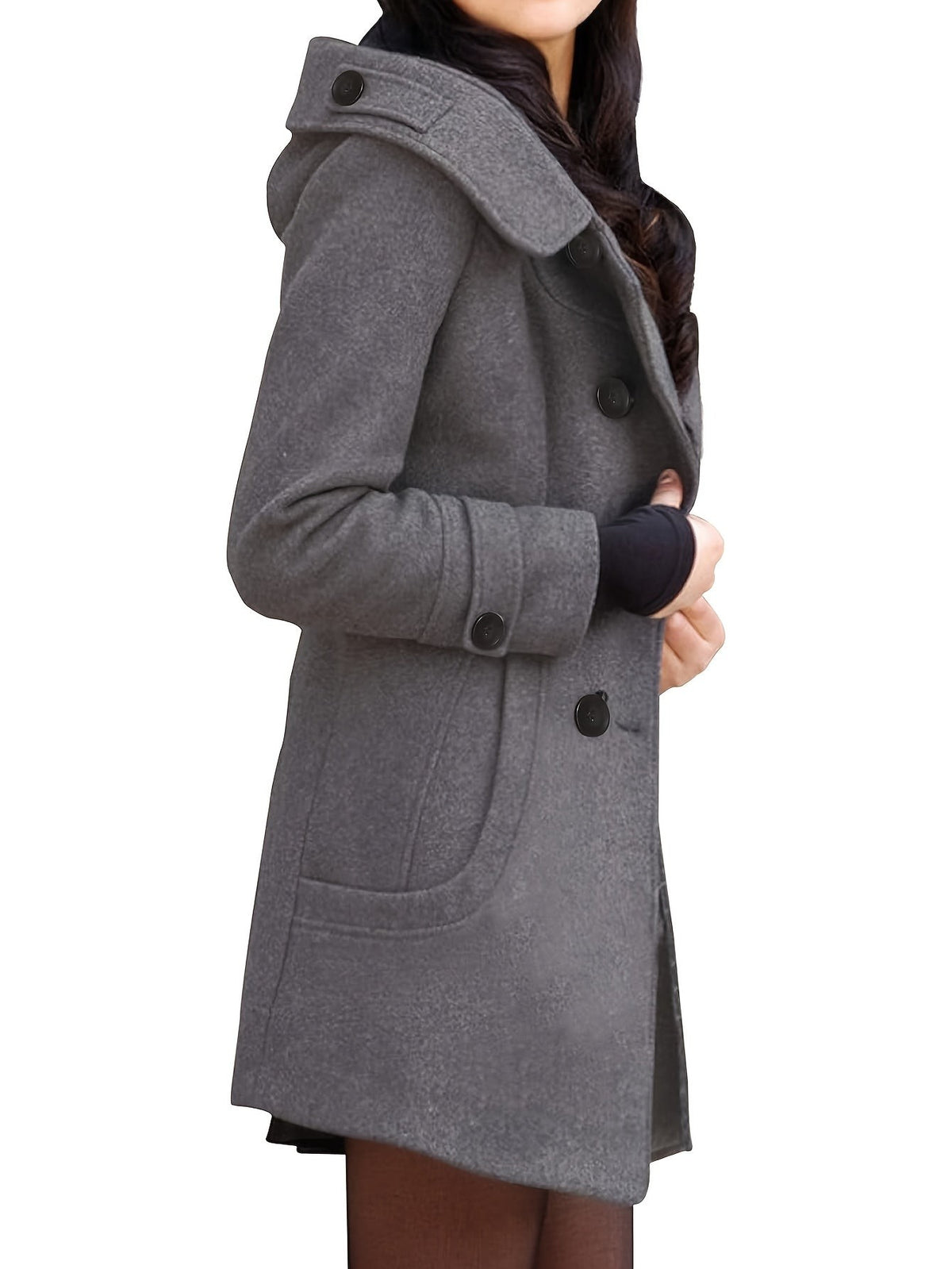 Women's Hooded Double-Breasted Mid-Length Overcoat