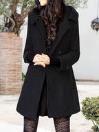 Women's Hooded Double-Breasted Mid-Length Overcoat