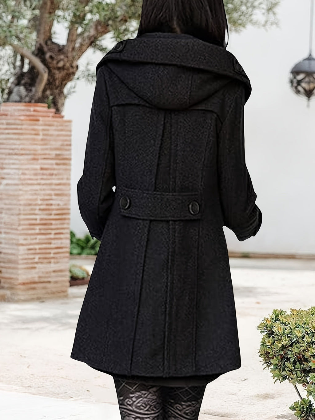 Women's Hooded Double-Breasted Mid-Length Overcoat