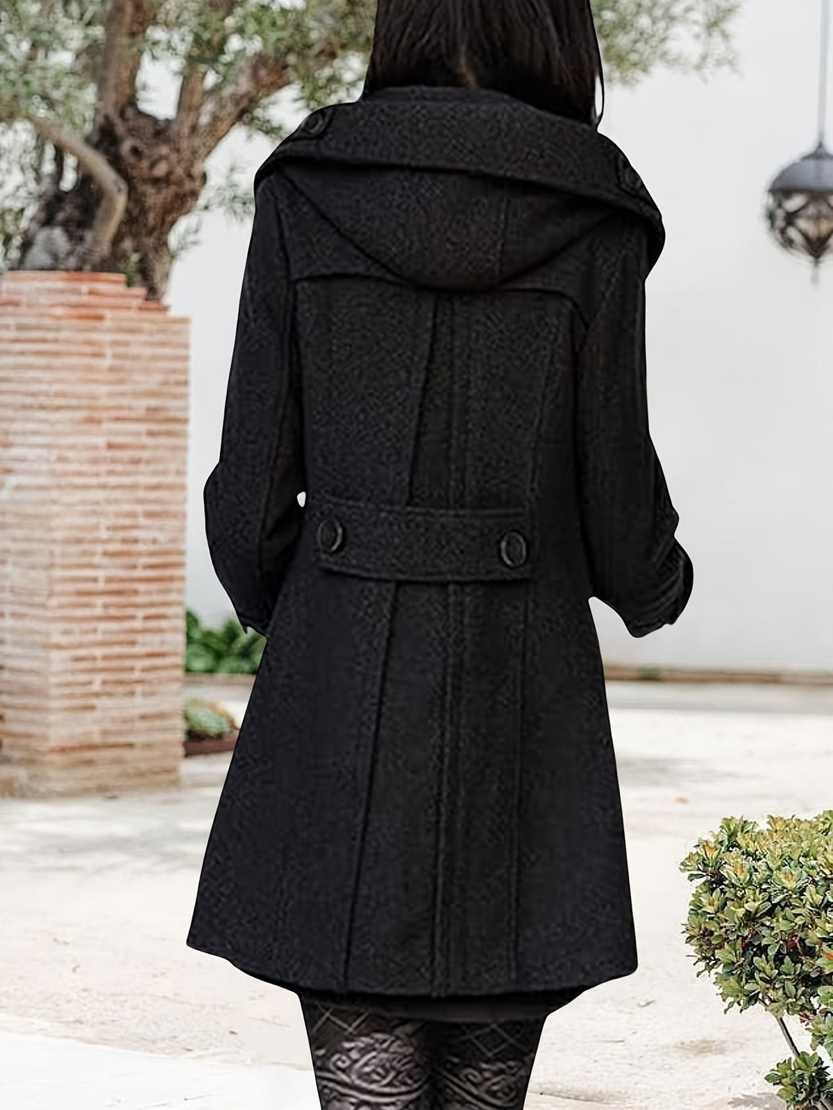 Women's Hooded Double-Breasted Mid-Length Overcoat