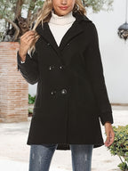 Women's Hooded Double-Breasted Mid-Length Overcoat