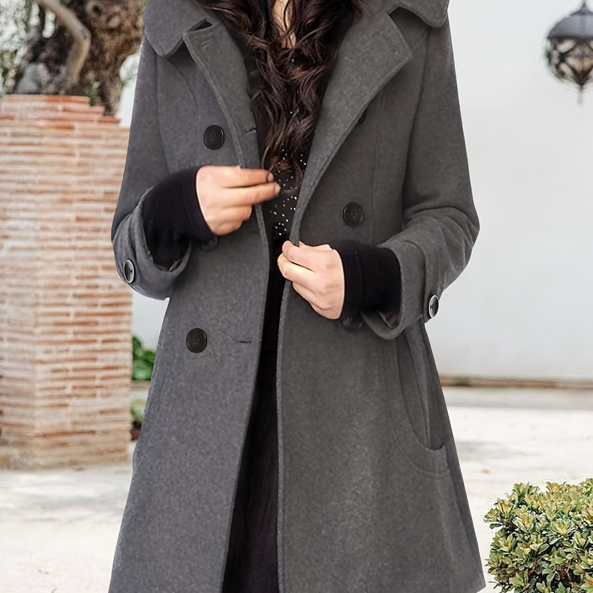 Women's Hooded Double-Breasted Mid-Length Overcoat