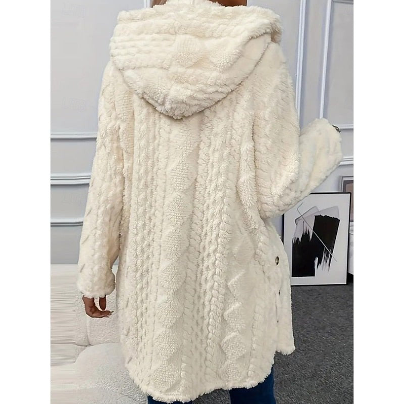Women's Hooded Teddy Jacket with Gold Buttons
