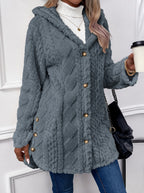 Women's Hooded Teddy Jacket with Gold Buttons