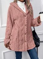 Women's Hooded Teddy Jacket with Gold Buttons
