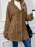 Women's Hooded Teddy Jacket with Gold Buttons