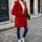 Women's Hooded Teddy Jacket with Gold Buttons