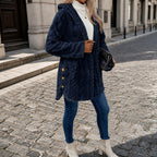 Women's Hooded Teddy Jacket with Gold Buttons