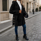 Women's Hooded Teddy Jacket with Gold Buttons