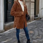 Women's Hooded Teddy Jacket with Gold Buttons
