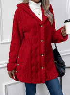 Women's Hooded Teddy Jacket with Gold Buttons