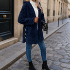 Women's Hooded Teddy Jacket with Gold Buttons