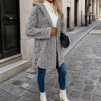 Women's Hooded Teddy Jacket with Gold Buttons