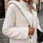 Women's Hooded Teddy Jacket with Gold Buttons