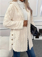 Women's Hooded Teddy Jacket with Gold Buttons