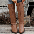 Women's Knee High Boots with Buckle Detail and Side Zip