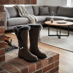 Women's Knee High Boots with Fur Trim and Block Heel