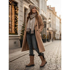 Women's Knee High Boots with Fur Trim and Block Heel