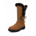 Women's Knee High Boots with Fur Trim and Block Heel