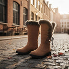 Women's Knee High Boots with Fur Trim and Block Heel