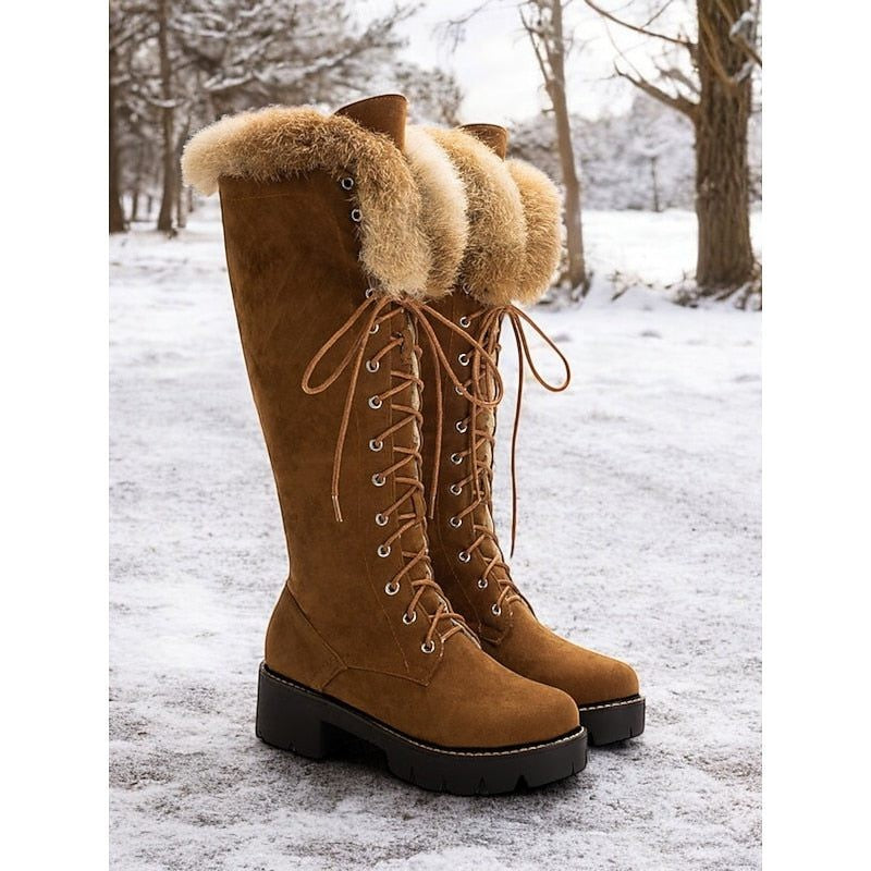 Women's Lace-Up Knee High Platform Winter Boots