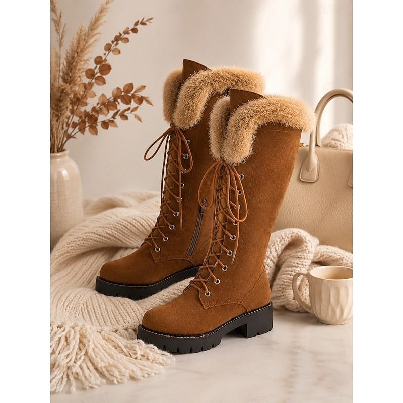 Women's Lace-Up Knee High Platform Winter Boots
