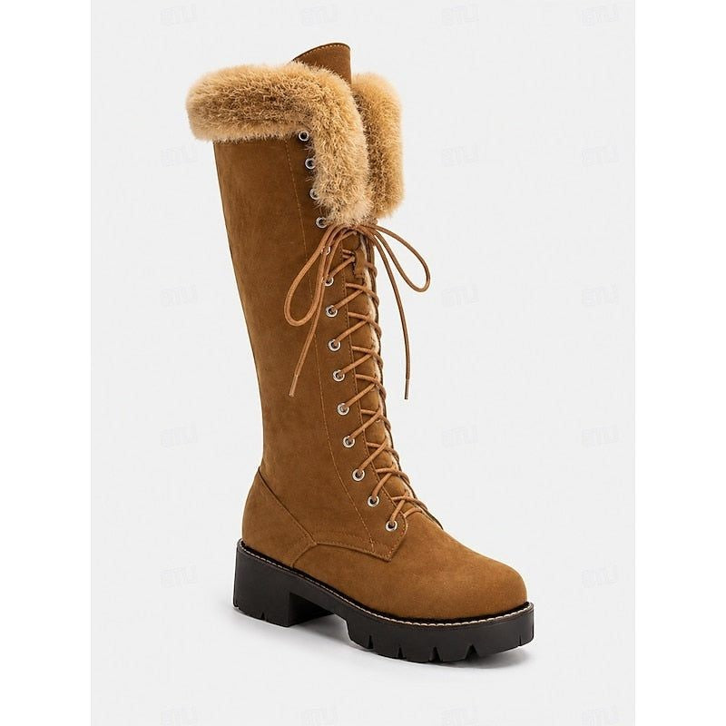 Women's Lace-Up Knee High Platform Winter Boots