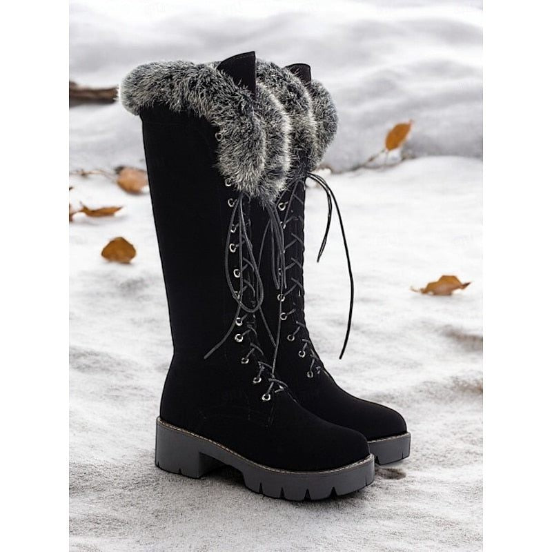 Women's Lace-Up Knee High Platform Winter Boots