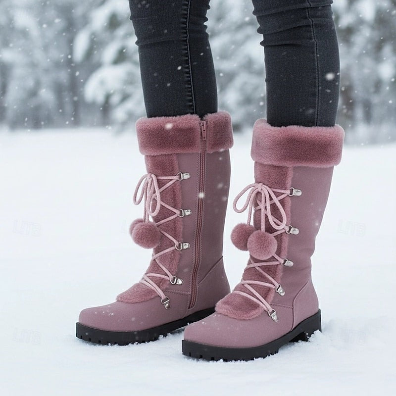 Women's Lace-Up Winter Boots with Fur-Trimmed Cuff