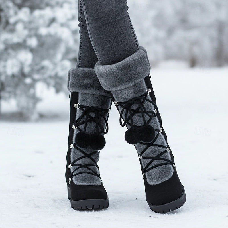 Women's Lace-Up Winter Boots with Fur-Trimmed Cuff