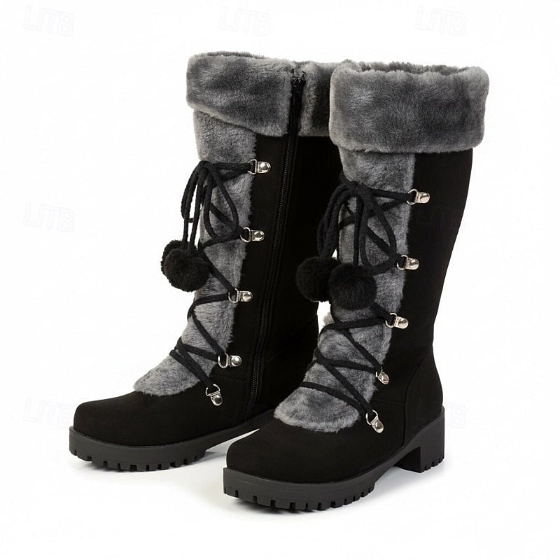 Women's Lace-Up Winter Boots with Fur-Trimmed Cuff