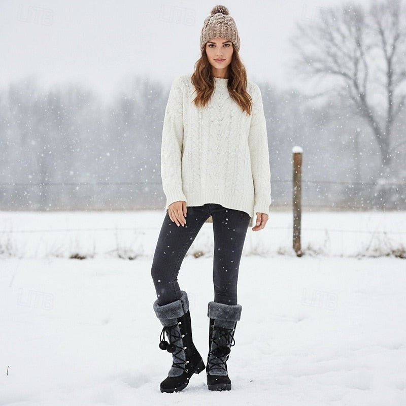Women's Lace-Up Winter Boots with Fur-Trimmed Cuff