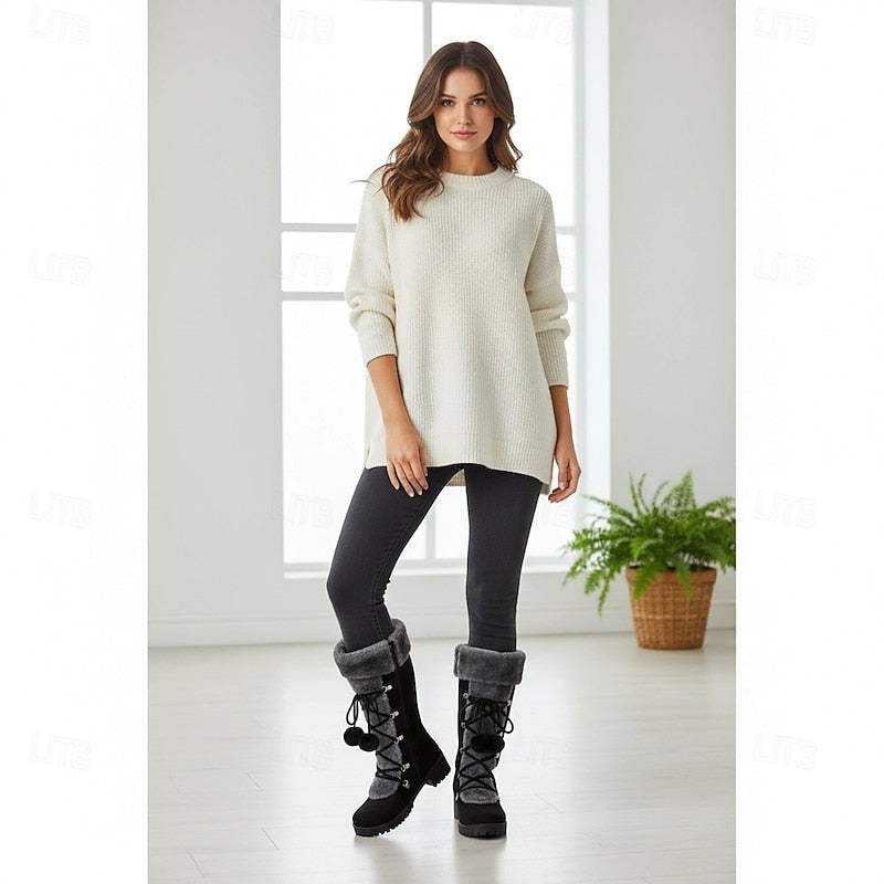 Women's Lace-Up Winter Boots with Fur-Trimmed Cuff