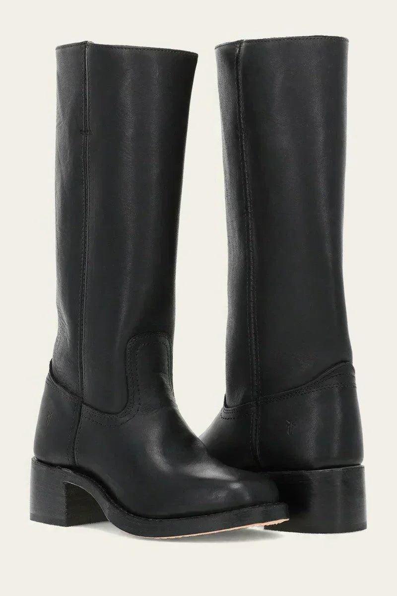 Women's Leather Block Heel Knee High Boots