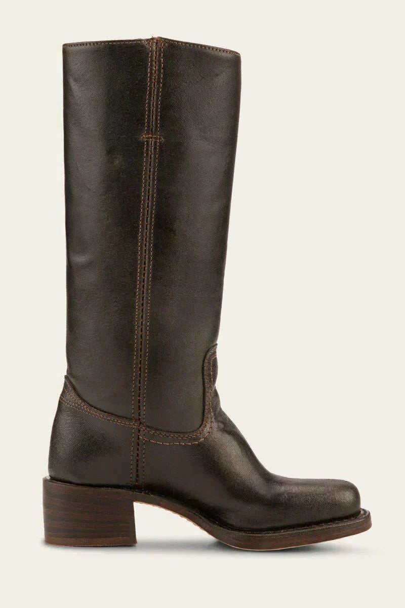 Women's Leather Block Heel Knee High Boots